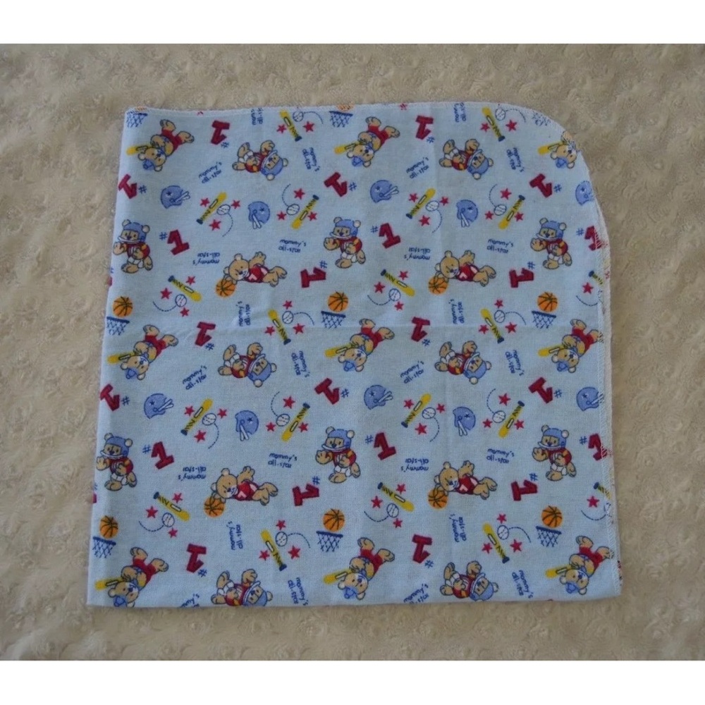 Snugly Baby Teddy Bear Sport Blanket Flannel Receiving Blue Red Mommy's All Star